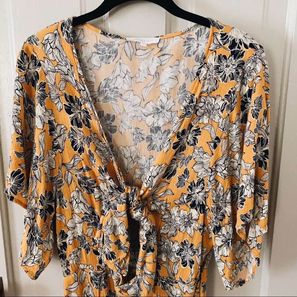 Yellow floral tie-front dress